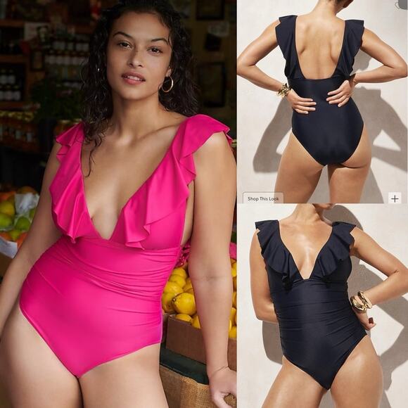 J Crew Ruched Ruffle One-Piece Swimsuit Radiant Fuchisa - Picture 14 of 14